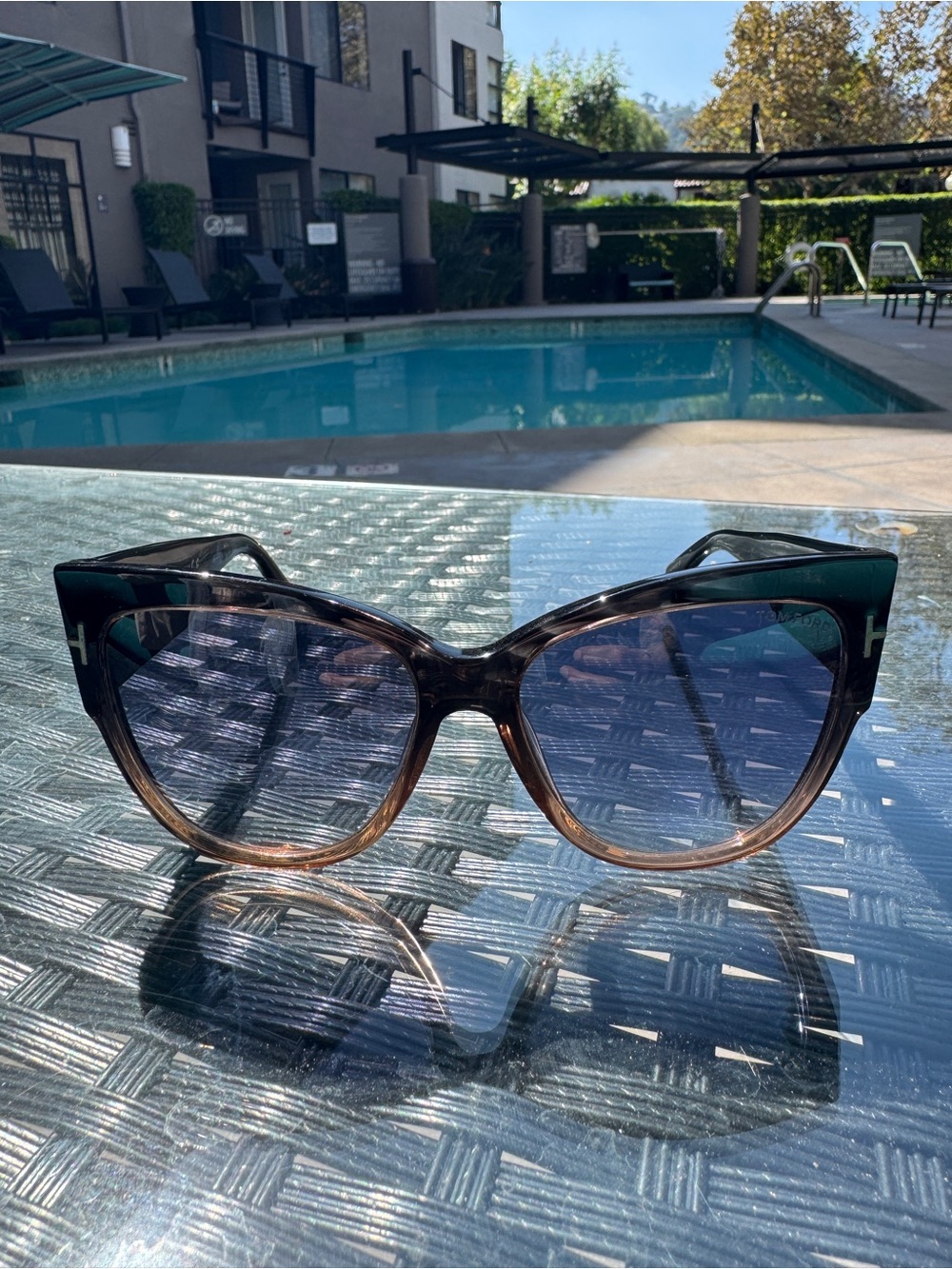 Tom Ford Ombre Cat-Eye Sunglasses - Brown Frame w/ Blue Lenses in Good Condition